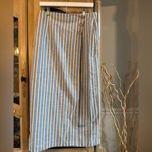 Tracy Evans Blue and White Cotton Striped Maxi Skirt